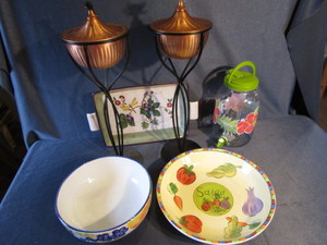 lot 347 image: Bowls, Lasagna Pan. Dispenser, Lamps