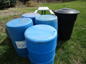 lot 439 image: Blue Barrels, Trash Receptacle