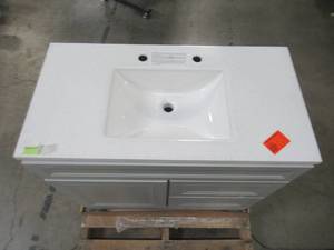 lot 320 image: Home Decorators Collection Sedgewood 36-12 in. W Bath Vanity in Dove Gray with Solid Surface Technology Vanity Top in Arctic with White Sink PPLNKDVR36D