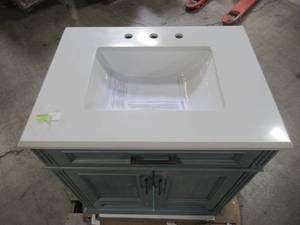 lot 333 image: Home Decorators Collection Highgate 30 in. W x 22 in. D Vanity in Antique Manhattan Blue with Cultured Marble Vanity Top in White with White Basin Highgate 30AMB