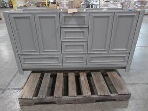 lot 102 image: Glacier Bay Candlesby 60 in. W x 19 in. D Bath Vanity in Sterling Gray, CD60P2-ST  - Scratch and Dent.
