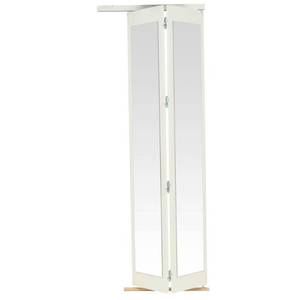lot 123 image: Impact Plus 32 in. x 80 in. Mir-Mel Primed Mirror Solid Core MDF Full-Lite Interior Closet Wood Bi-Fold Door with Matching Trim, BMM2868PMW.
