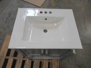 lot 347 image: Home Decorators Collection 24 in. W x 33 in H Vanity in Gray with Ceramic Top in White with White Basin WLF6020-G