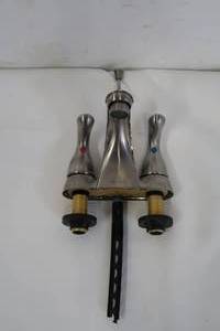 lot 638 image: Glacier Bay Builders 4 in. Centerset 2-Handle Low-Arc Bathroom Faucet in Brushed Nickel