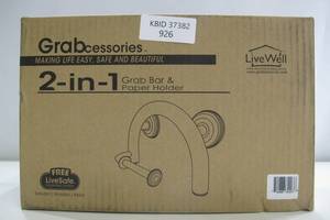 lot 1003 image: Grabcessories 2-In-1 Brushed Nickel Toilet Paper Holder with Grab Bar