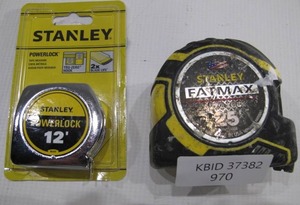 lot 970 image: Lot of 2 Stanley Tape Measures -Standard 25 Foot and Mini 12 Foot Measuring Tapes