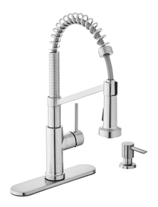 lot 54 image: GLACIER BAY Gage Single-Handle Spring Neck Pull-Down Kitchen Faucet with TurboSpray, FastMount, Soap Dispenser in Stainless Steel
