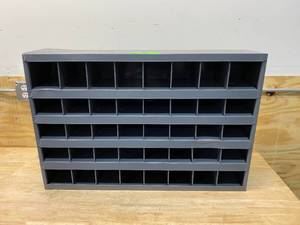 lot 66 image: DURHAM MFG 33 34 in x 12 in x 23 78 in Pigeonhole Bin Unit, Gray
