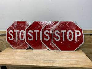 lot 75 image: LYLE Lot of 4-  Stop Traffic Signs, Sign Legend Stop, MUTCD Code R1-1, 24 in x 24 in