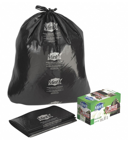 lot 105 image: MINT-X Rodent-Repellent Recycled Trash Bag, 56 gal, LLDPE, Flat Pack, Black, PK 100