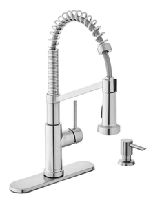 lot 120 image: GLACIER BAY Gage Single-Handle Spring Neck Pull-Down Kitchen Faucet with TurboSpray, FastMount, Soap Dispenser in Stainless Steel