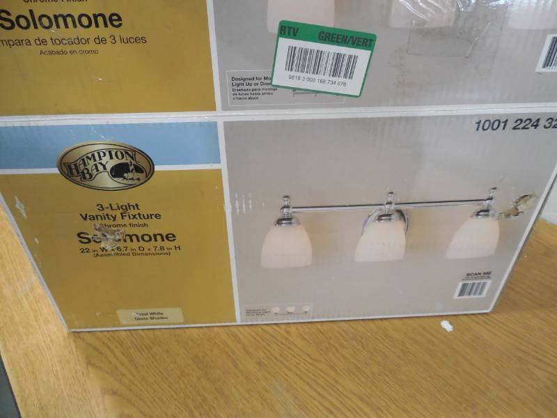 lot 102 image: Solomone 3-Light Polished Chrome Vanity Light with Opal Glass Shades