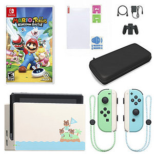 lot 119 image: Nintendo Switch System Animal Crossing New Horizons Edition Bundle with Mario  Rabbids Kingdom Battle, Carry Case and Screen Protector Kit