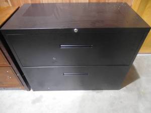 lot 53 image: Black Lockable Heavy Duty Lateral Metal File Cabinet with 2-Drawer