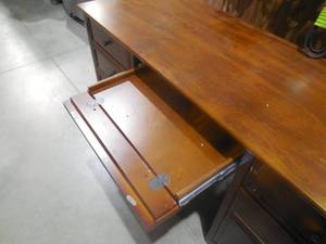 lot 55 image: 63 in. Rectangular Chestnut 4 Drawer Executive Desk with File Storage