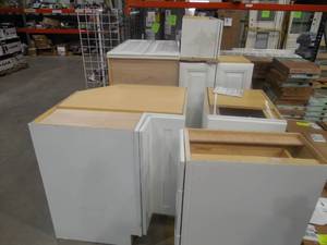 lot 59 image: (9) WHITE KITCHEN CABINET LOT.