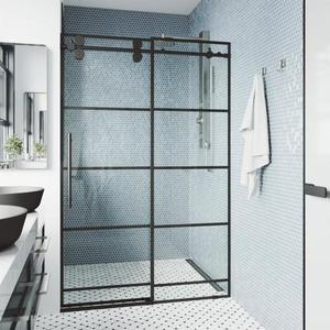 lot 38 image: Elan 64 x 74 Frameless Sliding Shower Door in Matte Black with Handle by VIGO