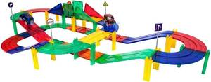 lot 46 image: PicassoTiles 50 Piece Race Car Track Building Block Educational Toy Set Magnetic Tiles Magnet DIY Playset 2 Light Up Car STEM Learning Construction Kit Hand-Eye Coordination Fine Motor Skill Training