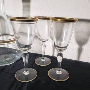 Vintage Gold Gilt Sherry Decanter and Glasses