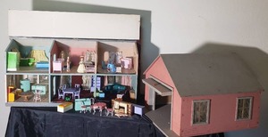 Furnished Doll House and Garage Set
