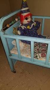 Vintage Sear Roebuck Happi Time Childs Toy Doll Crib plus High Chair