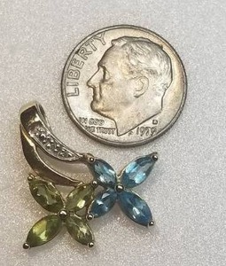 Beautiful 14K Yellow Gold Citrine and Blue Topaz Floral Pendant