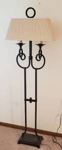 lot 96 image: Dark Iron Swirling Double Candlestick Floor Lamp