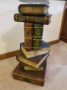 lot 92 image: Faux Book Side Table with Glass Top