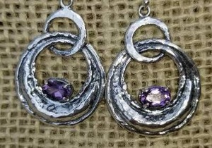 lot 50 image: Bold Sterling Silver and Amethyst Earrings