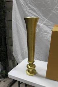 lot 508 image: Lot of (2) Accent Dcor Metal Vera Vase Gold 8Dx31H (in box)