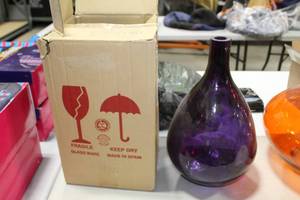 lot 512 image: Lot of (2) Glass Vase Purple 9Dx15H (in box)