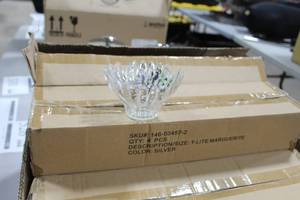 lot 524 image: Lot of (8) Glass T-Lite Marguerite Candleholder Silver  4-12Dx 2-12H (in 2 boxes)