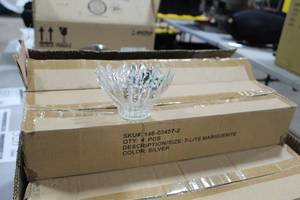 lot 525 image: Lot of (4) Glass T-Lite Marguerite Candleholder Silver  4-12Dx 2-12H (in 1 box)