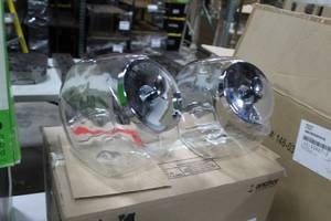lot 615 image: Lot of (8) Glass T-Lite Marguerite Candleholder Silver  4-12Dx 2-12H (in 2 boxes)