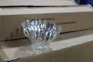 lot 612 image: Lot of (8) Glass T-Lite Marguerite Candleholder Silver  4-12Dx 2-12H (in 2 boxes)