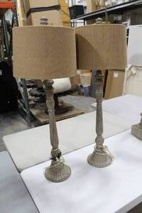 lot 632 image: Lot of (2) Table Lamp Canvas 37H  with Shade