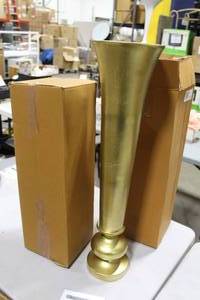 lot 728 image: Lot of (2) Accent Dcor Vera Vase Gold 8Dx31H (in box)