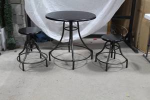 lot 751 image: Table Black 29Dx29H  with Stool (x2)