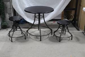 lot 675 image: Bar Table Black 29Dx29H  with Stool (x2)
