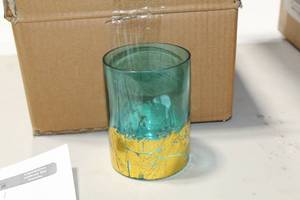 lot 743 image: Lot of (6) Accent Dcor Glass Candleholder BlueGold 3Dx 4-14H (in box)
