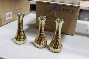 lot 823 image: Lot of (3) LWI Glass Vase Gold 6H (in box)