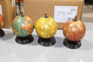 lot 836 image: Lot of (3) Antique Finish Mini Globe on Wood Base 4Dx5H (in box)