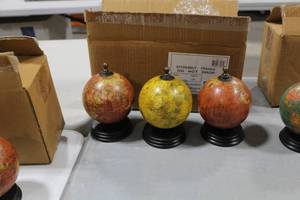 lot 837 image: Lot of (3) Antique Finish Mini Globe on Wood Base 4Dx5H (in box)