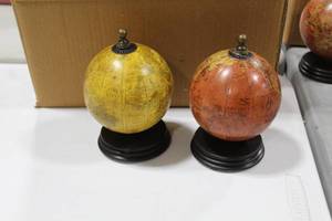lot 838 image: Lot of (3) Antique Finish Mini Globe on Wood Base 4Dx5H (in box)