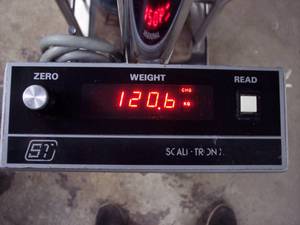 lot 13 image: Selling Online Used $700 Scale-Tronix 5005 Medical Portable Digital Stand-On Scale With Handle Bars Weighs Up To 600lbs - Great For Packages too