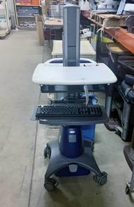 lot 7 image: WOW MSRP $4000 Ergotron StyleView Industrial Grade Mobile Laptop Or Stand UpSit Computer Workstation Height Adjustable Platform Medical COW Cart - Electronics Not Included