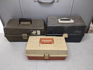 lot 77 image: Three Vintage Tackle Boxes