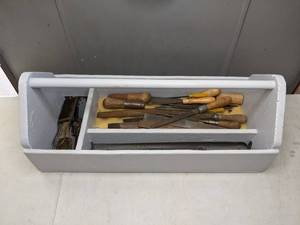 lot 26 image: Vintage Wood Tool Box & Woodworking Tools