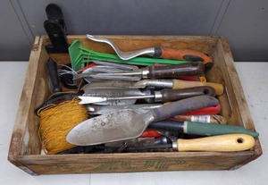 lot 49 image: Vintage 7 Up Crate Filled with Hand Tools