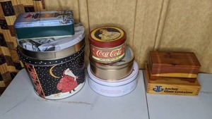 lot 274 image: Six Tins Including Coca-Cola Two Wood Boxes